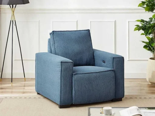 Elektrische Relaxfauteuil Met Bekleding In Blauw Ribfluweel Amelio