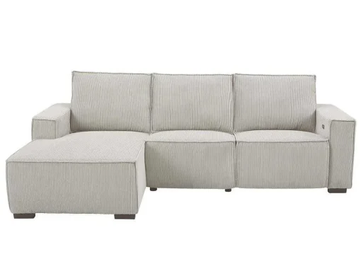 Elektrische Relaxhoekbank Met Hoek Links Van Lichtgrijs Ribfluweel Amelio