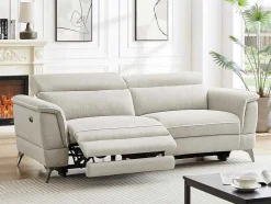 Elektrische Relax-Zitbank Met 3 Plaatsen In Beige Stof Macari