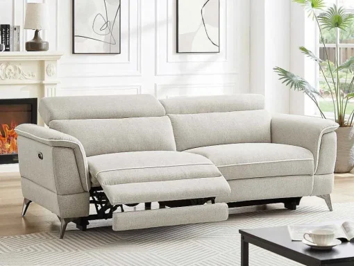 Elektrische Relax-Zitbank Met 3 Plaatsen In Beige Stof Macari