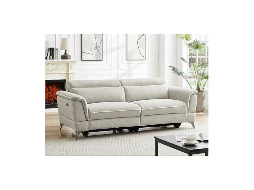 Elektrische Relax-Zitbank Met 3 Plaatsen In Beige Stof Macari