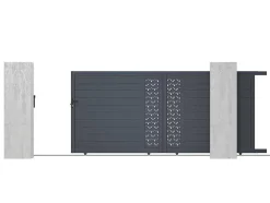 Elektrische Schuifpoort Van Aluminium Met Motieven - Halfopengewerkt - L.416 X H.180 Cm - Antraciet - Gregor