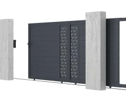 Elektrische Schuifpoort Van Aluminium Met Motieven - Halfopengewerkt - L.416 X H.180 Cm - Antraciet - Gregor