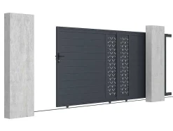 Elektrische Schuifpoort Van Aluminium Met Motieven - Halfopengewerkt - L.416 X H.180 Cm - Antraciet - Gregor