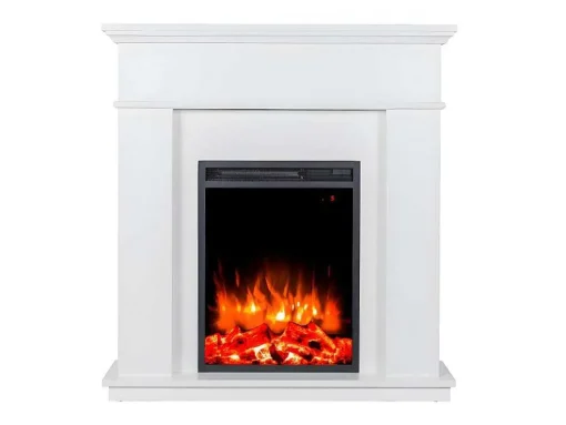 Elektrische Staande Sfeerhaard Vesuvia - Met Schoorsteenmantel - L98 X D24 X H102,5 Cm - Wit
