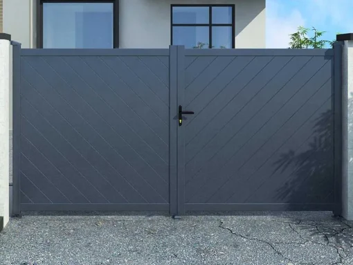 Elektrische Vleugelpoort - Vol Aluminium - L350 X H160 Cm - Antraciet - Zerano