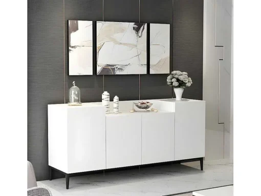 Ellaria Multifunctioneel Kabinet, Wit, Zwart, 160X42X75 Cm, Epikasa
