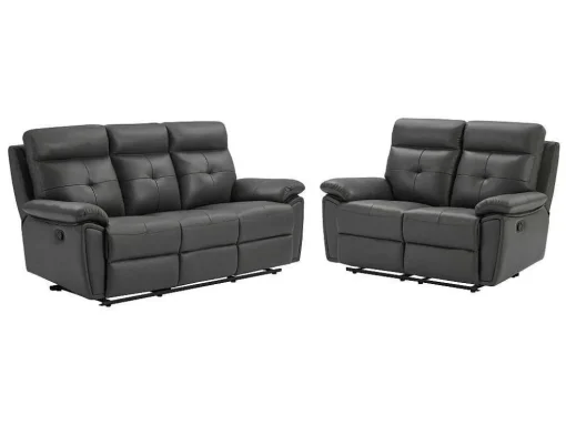 3- En 2-Zits-Relaxbank Van Grijs Leer Vineta