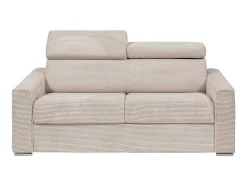 Express-Driezitsslaapbank Van Beige Ribfluweel - Bed Met Brede Latten 140 Cm - Matras 18 Cm - Vizir