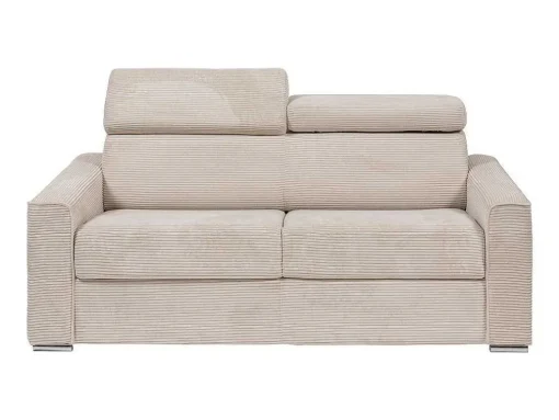 Express-Driezitsslaapbank Van Beige Ribfluweel - Bed Met Brede Latten 140 Cm - Matras 18 Cm - Vizir