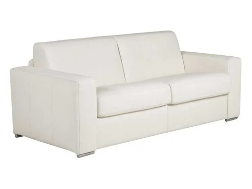 Express-Driezitsslaapbank Van 100% Wit Buffelleer, Matras 22 Cm Delectea Ii