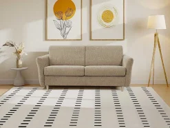 Express-Driezitsslaapbank Van Beige Stof - Bed Met Brede Latten 140 Cm - Matras 14 Cm Arcadia