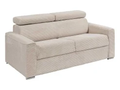 Express-Driezitsslaapbank Van Beige Ribfluweel - Bed Met Brede Latten 140 Cm - Matras 18 Cm - Vizir