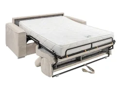Express-Driezitsslaapbank Van Beige Ribfluweel - Bed Met Brede Latten 140 Cm - Matras 18 Cm - Vizir
