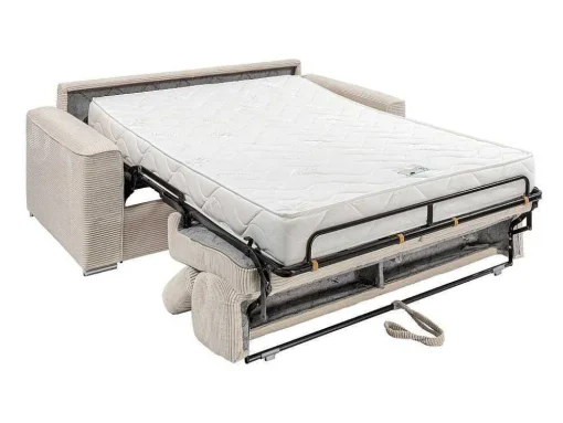 Express-Driezitsslaapbank Van Beige Ribfluweel - Bed Met Brede Latten 140 Cm - Matras 18 Cm - Vizir