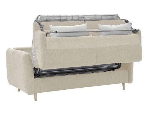Express-Driezitsslaapbank Van Beige Stof - Bed Met Brede Latten 140 Cm - Matras 14 Cm Arcadia