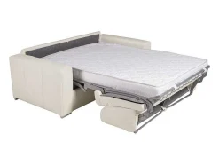 Express-Driezitsslaapbank Van 100% Wit Buffelleer, Matras 22 Cm Delectea Ii