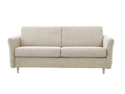 Express-Driezitsslaapbank Van Beige Stof - Bed Met Brede Latten 140 Cm - Matras 14 Cm Arcadia