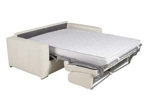 Express-Driezitsslaapbank Van 100% Wit Buffelleer, Matras 22 Cm Delectea Ii