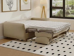 Express-Driezitsslaapbank Van Beige Stof - Bed Met Brede Latten 140 Cm - Matras 14 Cm Arcadia