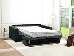 Express-Vierzitsslaapbank Van Groen Ribfluweel - Bed Met Brede Latten 160 Cm - Matras 18 Cm - Mondovi