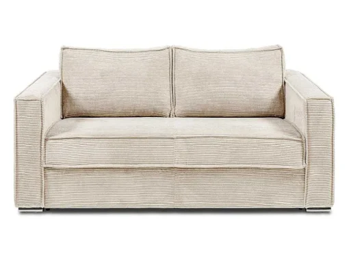 Express-Vierzitsslaapbank Van Beige Ribfluweel - Bed Met Brede Latten 160 Cm - Matras 22 Cm Loreto