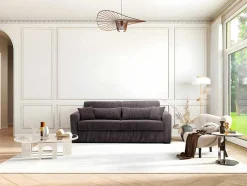 Express-Vierzitsslaapbank Van Bruin Ribfluweel - Bed 160 Cm - Matras 18 Cm - Mondovi