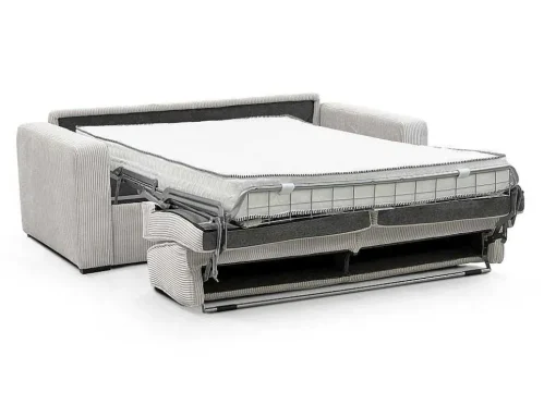 Express-Vierzitsslaapbank Van Beige Ribfluweel - Bed Met Brede Latten 160 Cm - Matras 18 Cm - Mondovi