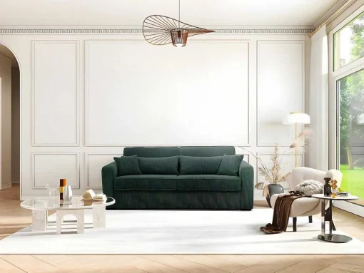 Express-Vierzitsslaapbank Van Groen Ribfluweel - Bed Met Brede Latten 160 Cm - Matras 18 Cm - Mondovi