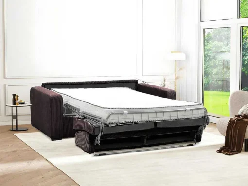 Express-Vierzitsslaapbank Van Bruin Ribfluweel - Bed 160 Cm - Matras 18 Cm - Mondovi