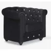 Fauteuil Chesterfield - Fluweel - Zwart Met Kristallen Knopen
