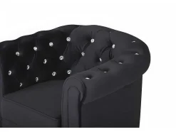 Fauteuil Chesterfield - Fluweel - Zwart Met Kristallen Knopen
