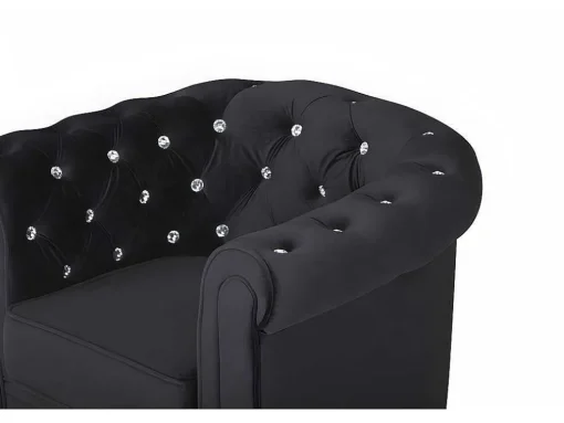 Fauteuil Chesterfield - Fluweel - Zwart Met Kristallen Knopen