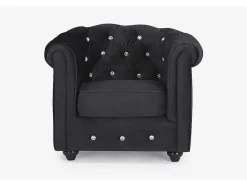 Fauteuil Chesterfield - Fluweel - Zwart Met Kristallen Knopen