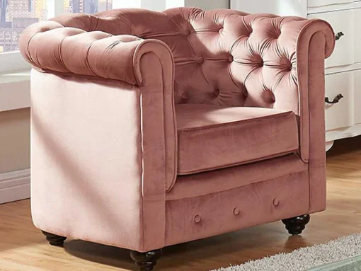 Fauteuil Chesterfield - Fluweel - Pastel Roze