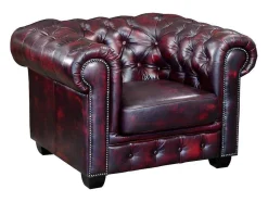 Fauteuil Chesterfield Brenton 100% Buffelleer - Cherry