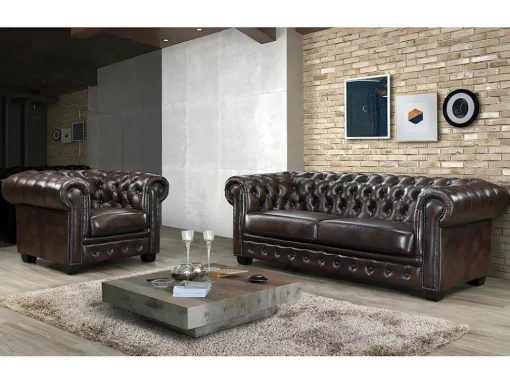 Fauteuil Chesterfield Brenton 100% Buffelleer - Bruin Tinten
