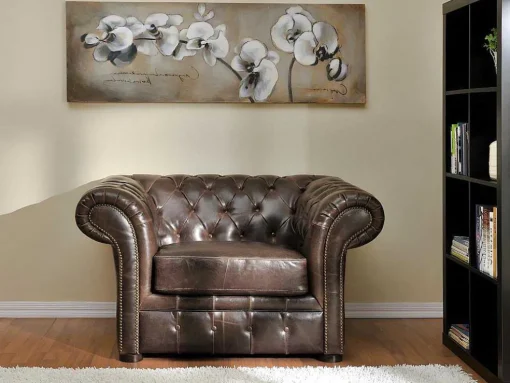 Fauteuil Chesterfield Clotaire Van 100% Leer Met Lived-In Aspect