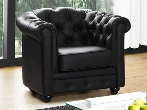 Fauteuil Chesterfield Van Kunstleer - Zwart