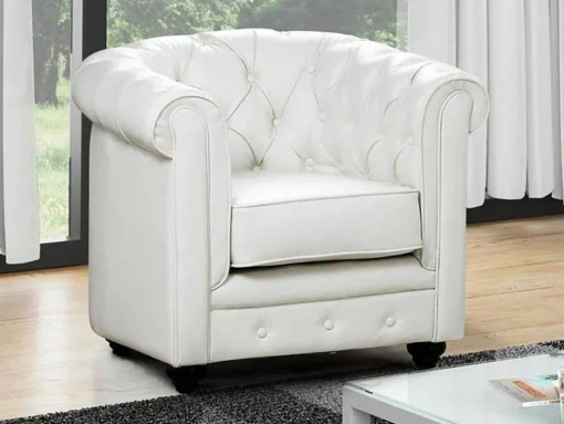 Fauteuil Chesterfield Van Kunstleer - Wit