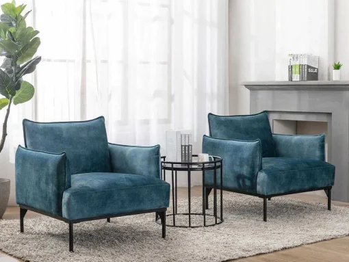 Fauteuil Eendenblauw Fluweel Joel