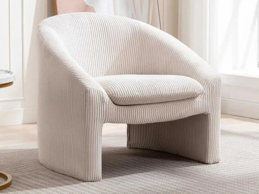 Fauteuil In Gebroken Wit Ribfluweel Ossana