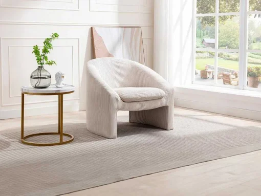 Fauteuil In Gebroken Wit Ribfluweel Ossana