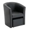 Fauteuil Met Holle Rugleuning En Poef In Zwart Kunstleer Jovana