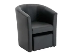 Fauteuil Met Holle Rugleuning En Poef In Zwart Kunstleer Jovana