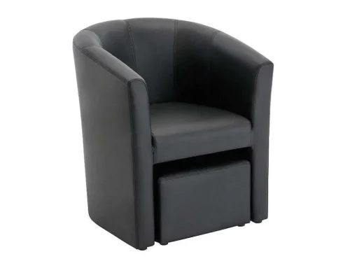 Fauteuil Met Holle Rugleuning En Poef In Zwart Kunstleer Jovana