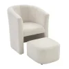 Fauteuil Met Holle Rugleuning En Poef In Witte Bouclestof Jovana