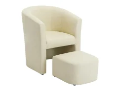 Fauteuil Met Holle Rugleuning En Poef In Beige Kunstleer Jovana