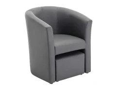 Fauteuil Met Holle Rugleuning En Poef In Grijs Kunstleer Jovana