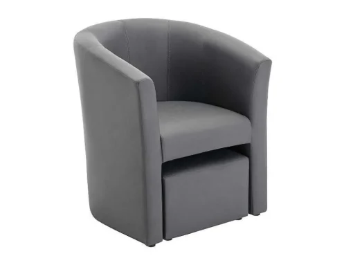 Fauteuil Met Holle Rugleuning En Poef In Grijs Kunstleer Jovana
